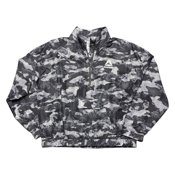 REEBOK CAMO Lightweight Windbreaker Activewear Bomber Jacket Womens Small - Picture 1 of 6